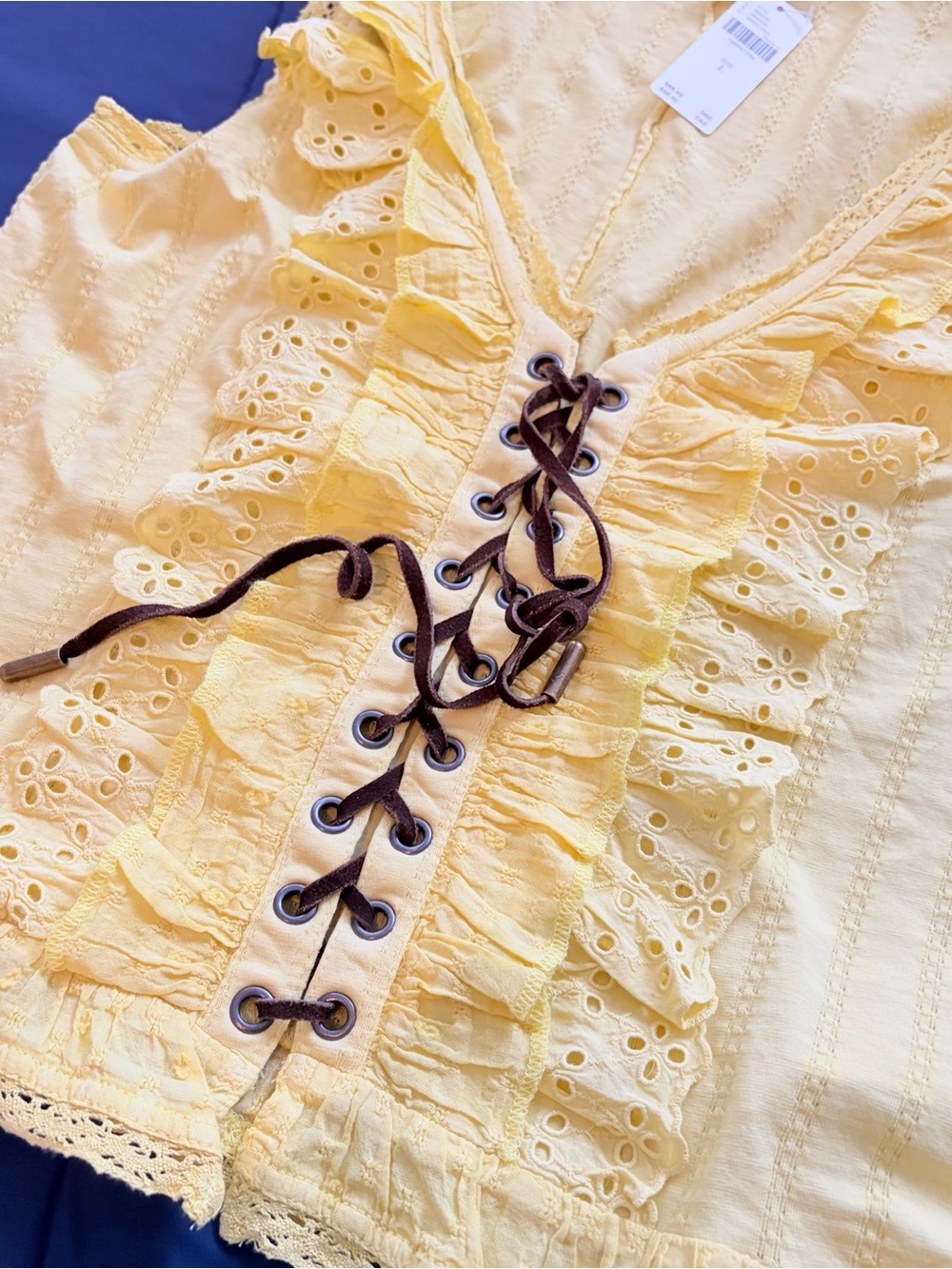 Anthropologie Pilcro Eyelet Ruffle Tank in Lemongrass - Picture 8 of 13